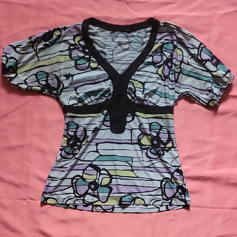 Floral Striped V-Neck Top
